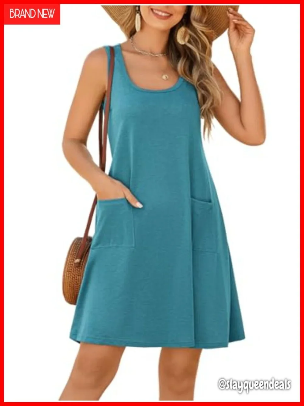Womens Summer Tank Dress with Pockets U Neck Sleeveless Sundress Beach Vacation